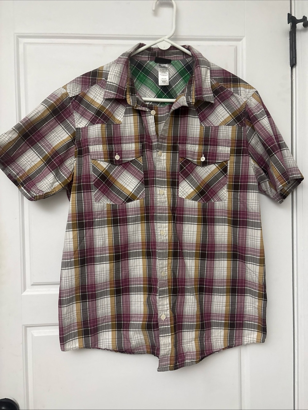 Men’s Summer Short Sleeve Patagonia Plaid Colorful Western Yoke Buttondown Large